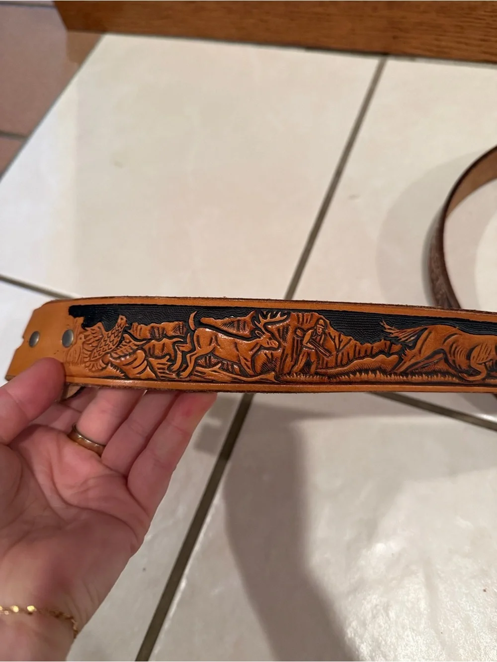 Vintage Tooled Leather Western Belt Animals